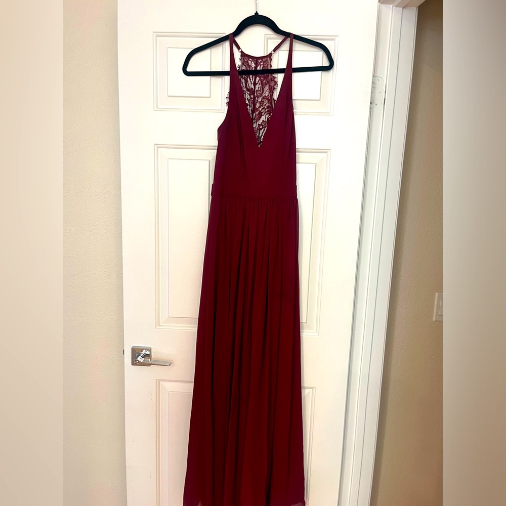 Lace Shear Back Floor Length Dress